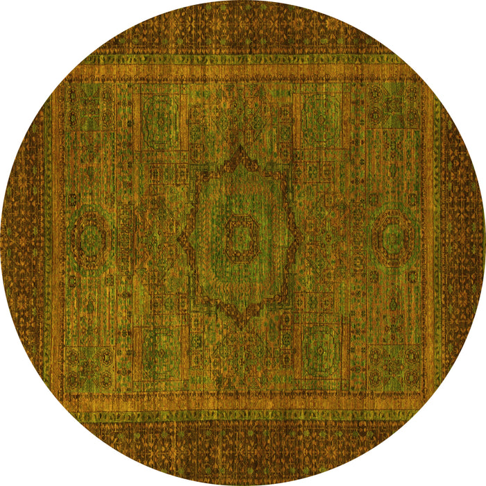 Round Abstract Yellow Modern Rug, abs1309yw