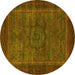 Round Abstract Yellow Modern Rug, abs1309yw