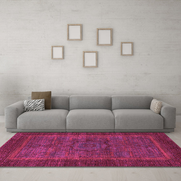 Machine Washable Abstract Pink Modern Rug in a Living Room, wshabs1309pnk