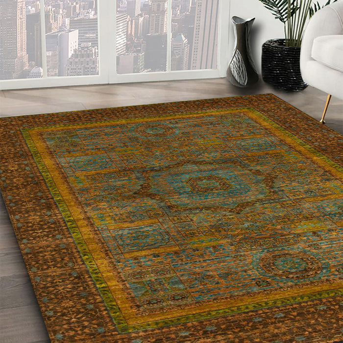 Machine Washable Abstract Red Brown Rug in a Family Room, wshabs1309