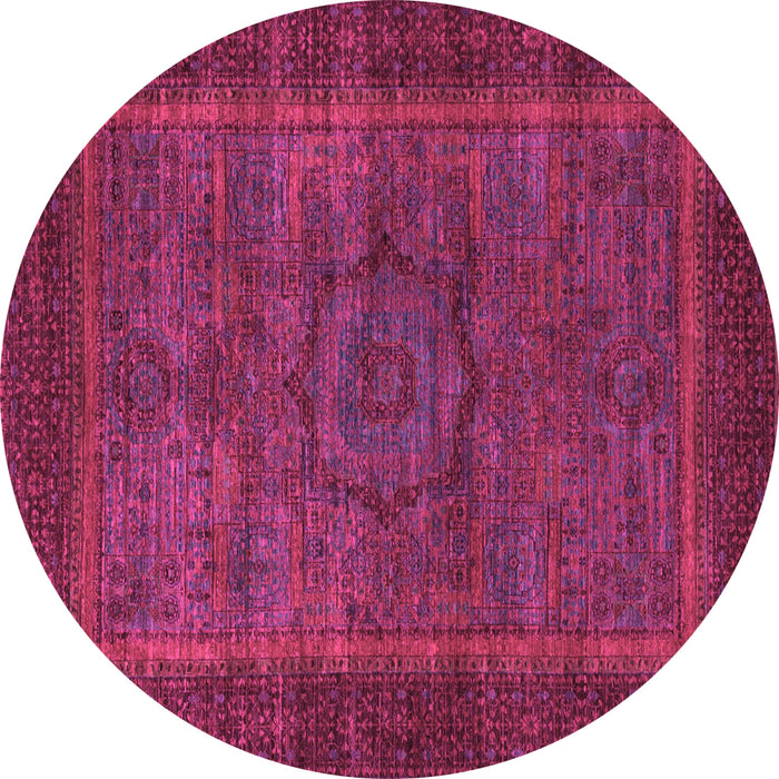 Round Machine Washable Abstract Pink Modern Rug, wshabs1309pnk