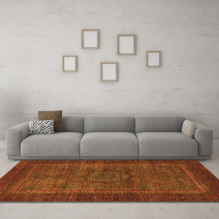 Machine Washable Abstract Orange Modern Area Rugs in a Living Room, wshabs1309org