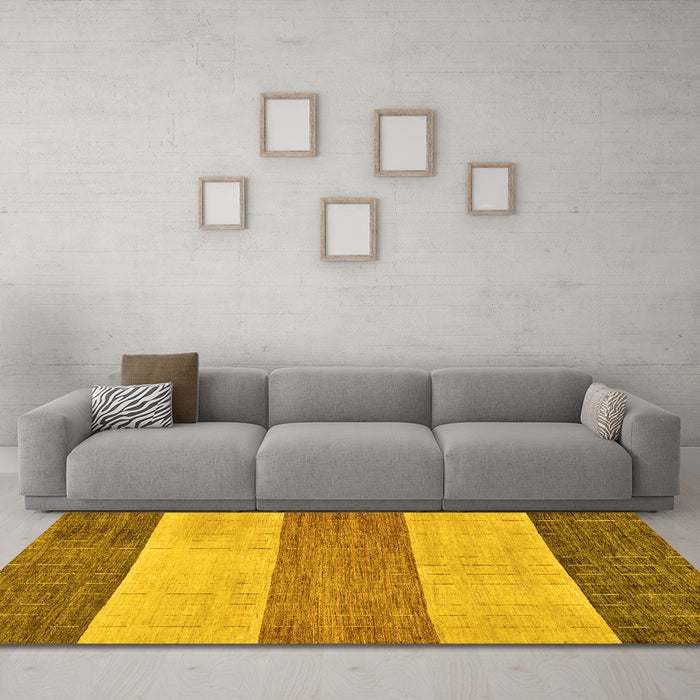 Machine Washable Abstract Yellow Modern Rug in a Living Room, wshabs130yw