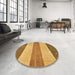 Round Machine Washable Abstract Orange Rug in a Office, wshabs130