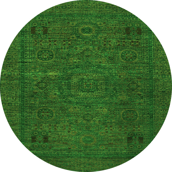 Round Machine Washable Abstract Green Modern Area Rugs, wshabs1310grn