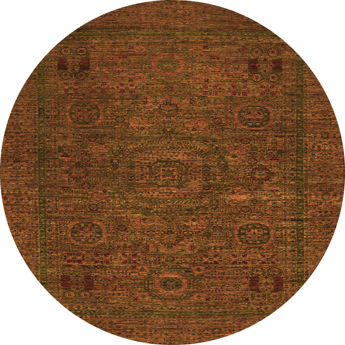 Round Machine Washable Abstract Orange Modern Area Rugs, wshabs1310org