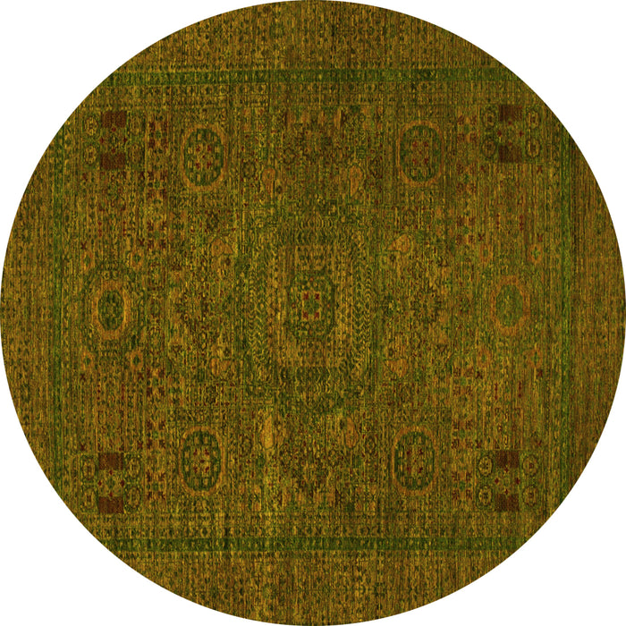 Round Abstract Yellow Modern Rug, abs1310yw