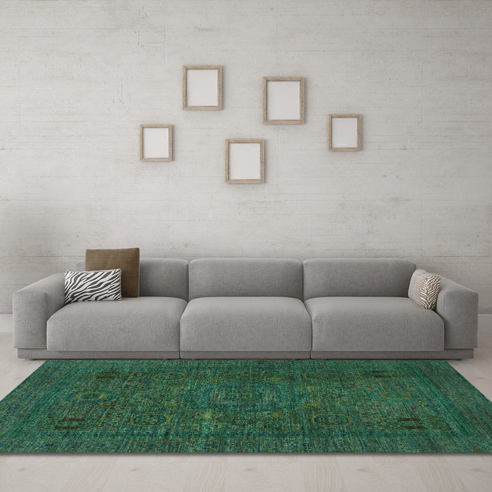 Machine Washable Abstract Turquoise Modern Area Rugs in a Living Room,, wshabs1310turq