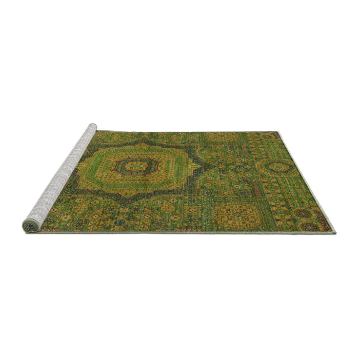Sideview of Machine Washable Abstract Dark Yellow Green Rug, wshabs1311