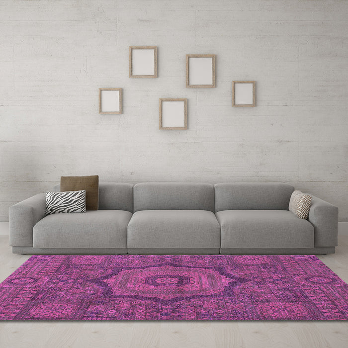 Machine Washable Abstract Purple Modern Area Rugs in a Living Room, wshabs1311pur