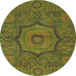 Round Machine Washable Abstract Dark Yellow Green Rug, wshabs1311