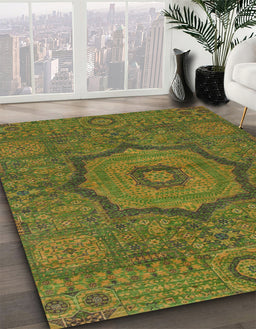Abstract Dark Yellow Green Modern Rug in Family Room, abs1311
