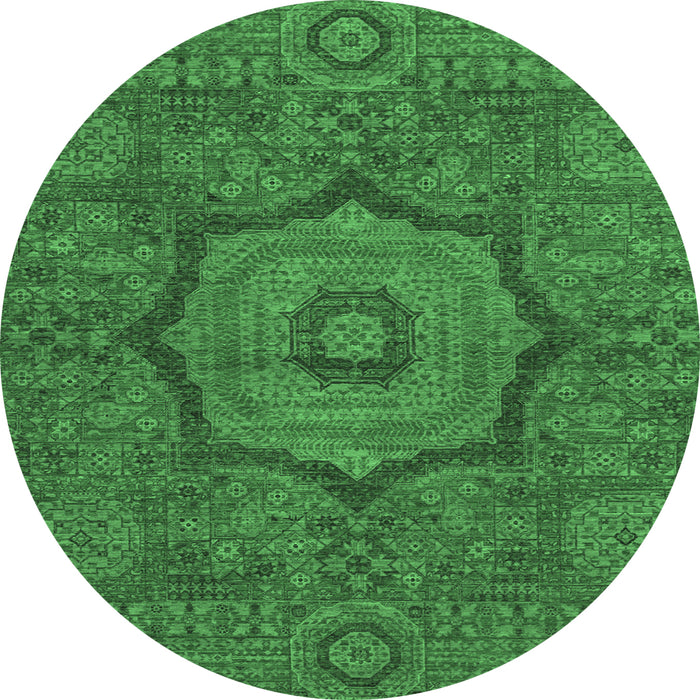 Round Machine Washable Abstract Emerald Green Modern Area Rugs, wshabs1311emgrn
