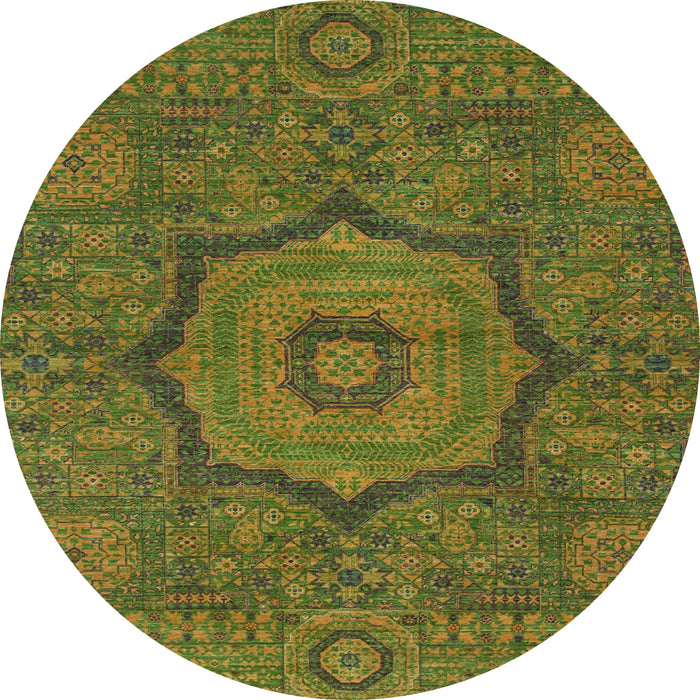 Round Abstract Dark Yellow Green Modern Rug, abs1311