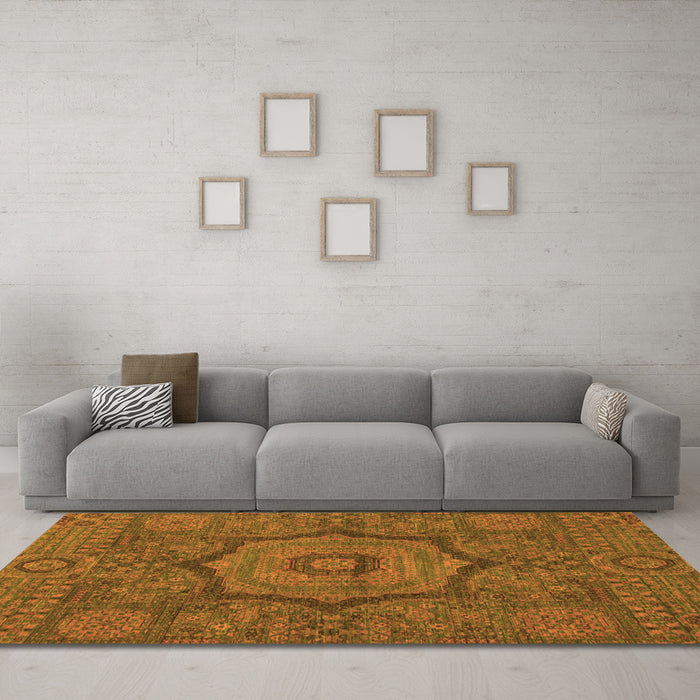 Machine Washable Abstract Orange Modern Area Rugs in a Living Room, wshabs1311org