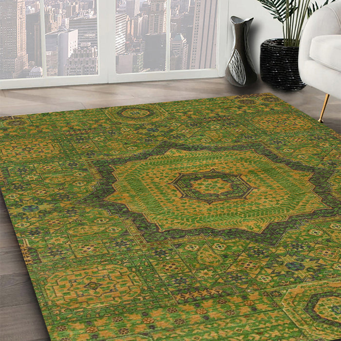 Abstract Dark Yellow Green Modern Rug in Family Room, abs1311