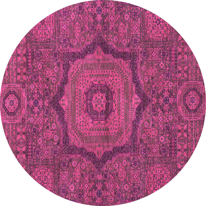 Round Machine Washable Abstract Pink Modern Rug, wshabs1311pnk