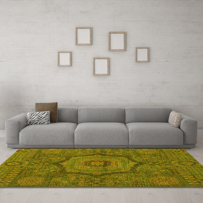 Machine Washable Abstract Yellow Modern Rug in a Living Room, wshabs1311yw