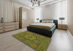 Abstract Dark Yellow Green Modern Rug in a Bedroom, abs1311