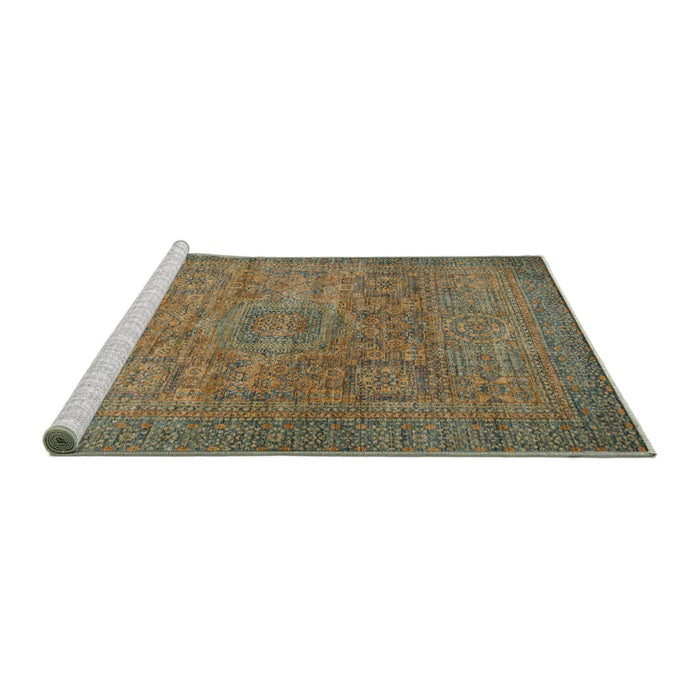 Sideview of Machine Washable Abstract Brass Green Rug, wshabs1312