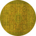 Round Machine Washable Abstract Yellow Modern Rug, wshabs1312yw