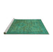 Sideview of Machine Washable Abstract Turquoise Modern Area Rugs, wshabs1312turq