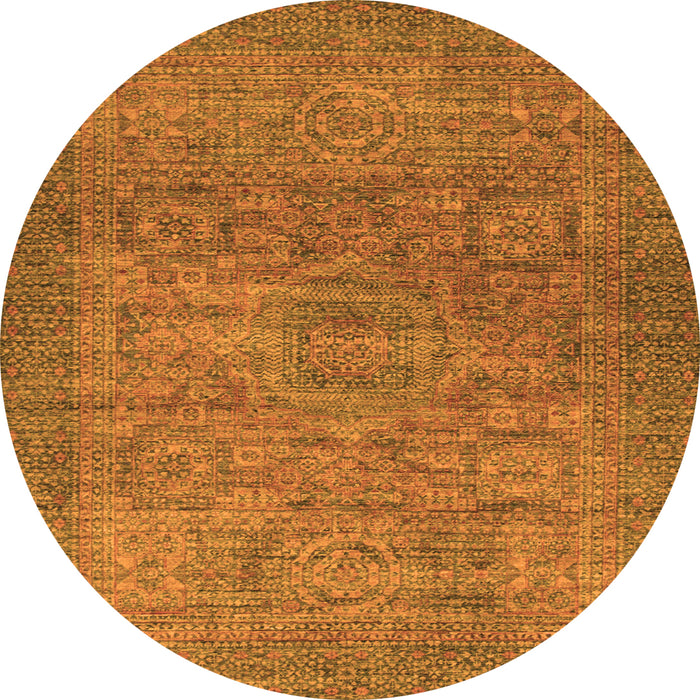 Round Machine Washable Abstract Orange Modern Area Rugs, wshabs1312org