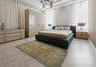 Machine Washable Abstract Brass Green Rug in a Bedroom, wshabs1312