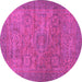 Round Machine Washable Abstract Pink Modern Rug, wshabs1312pnk