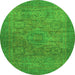 Round Machine Washable Abstract Green Modern Area Rugs, wshabs1312grn