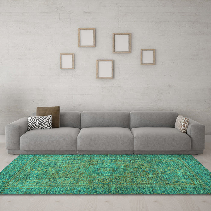 Machine Washable Abstract Turquoise Modern Area Rugs in a Living Room,, wshabs1312turq