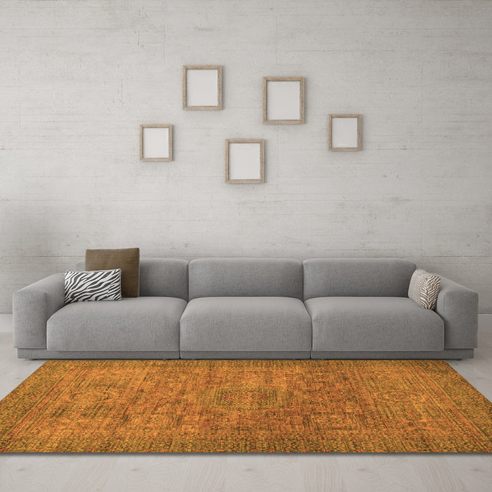 Machine Washable Abstract Orange Modern Area Rugs in a Living Room, wshabs1312org
