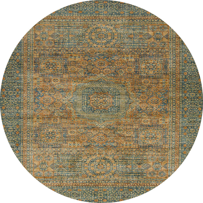 Round Machine Washable Abstract Brass Green Rug, wshabs1312