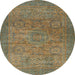 Round Machine Washable Abstract Brass Green Rug, wshabs1312