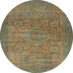 Round Abstract Copper Green Modern Rug, abs1312