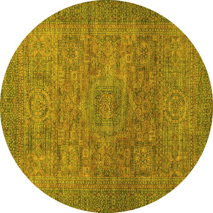 Round Abstract Yellow Modern Rug, abs1312yw