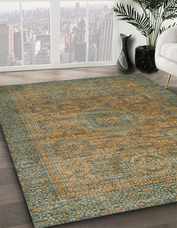 Machine Washable Abstract Brass Green Rug in a Family Room, wshabs1312