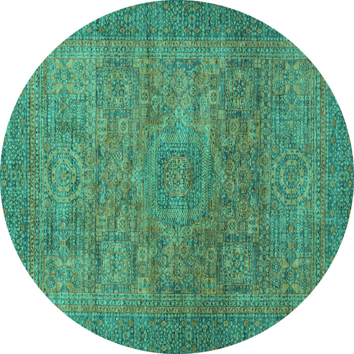 Round Abstract Turquoise Modern Rug, abs1312turq