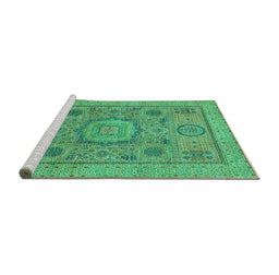 Sideview of Machine Washable Abstract Turquoise Modern Area Rugs, wshabs1313turq
