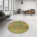 Round Abstract Brown Modern Rug in a Office, abs1313