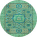 Round Abstract Light Blue Modern Rug, abs1313lblu