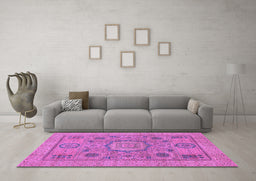 Machine Washable Abstract Purple Modern Area Rugs in a Living Room, wshabs1313pur