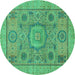 Round Abstract Turquoise Modern Rug, abs1313turq