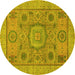 Round Machine Washable Abstract Yellow Modern Rug, wshabs1313yw