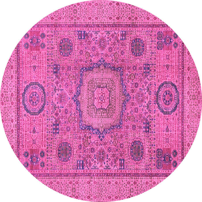 Round Machine Washable Abstract Pink Modern Rug, wshabs1313pnk