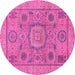 Round Machine Washable Abstract Pink Modern Rug, wshabs1313pnk