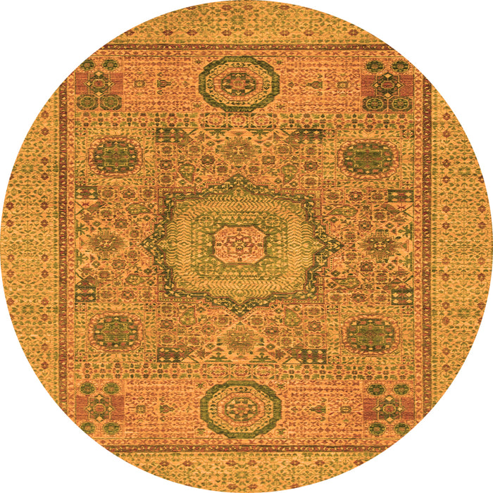 Round Machine Washable Abstract Orange Modern Area Rugs, wshabs1313org