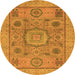 Round Machine Washable Abstract Orange Modern Area Rugs, wshabs1313org