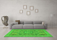 Machine Washable Abstract Green Modern Rug, wshabs1313grn