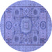 Round Machine Washable Abstract Blue Modern Rug, wshabs1313blu